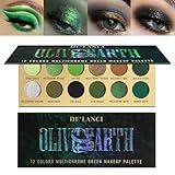 DE'LANCI Olive Grün Lidschatten,Schwarz Grün Multichrome Lidschatten für Smokey Eyes,12 Farbe Hochpigmentiert&Wasserdicht Lidschatten Palette Grün für Weihnachten Make-up,St. Patrick's Day Make-up