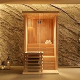 FinnTherm Innensauna Milla, Sauna mit Glasfront für 2 Personen, Innenmaße: B 105 x T 142 x H 191 cm, Hochwertige Saunaliegen, Vorgefertigte Elemente