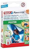 tesa Powerstrips POSTER - Doppelseitige Klebestreifen für Poster und Plakate - Selbstklebend und spurlos wieder ablösbar - Bis zu 200 g Halteleistung - 20 Stück