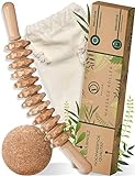 VALERI® Massageroller - Faszienrolle aus Holz inkl. Kork Massageball & Aufbewahrungstasche - Cellulite Massagegerät für gestraffte Haut - Faszienstab aus robustem Buchenholz