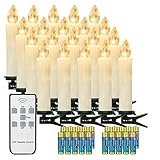 yunsheng 20er Weihnachtsbaumkerzen mit Fernbedienung und Timer, Warmweiß Christbaumkerzen Kabellos, Batteriebetriebene Flammenlose Flackern Weihnachtsbaum Lichterkette, IP64, (Enthält 20 AA-Batterien)