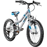 Galano GA20 Kinder Fahrrad ab 115-130cm oder 5 Jahre 7 Gang Mountainbike 18 Zoll für Mädchen oder Jungen Kinderfahrrad Hardtail MTB vorne gefedert, leicht (22 cm, grau/blau)