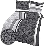 Soma Biber Bettwäsche Set, 100% Baumwolle, Reißverschluss, 135x200 cm oder 155x220 cm, mit Kopfkissenbezug 80x80 cm (anthrazit grau Boho Barock, 135 x 200 cm + 80 x 80 cm)