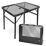 E EASTSTORM Campingtisch Klappbar 60×40cm，Beistelltisch，Gartentisch，Grilltisch mit Metallgitterplatte，Leicht und Tragbar Kleiner Tisch，Klapptisch 2 Höhenverstellbar（27/56cm） für Camping (Schwarz)
