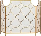 psjEU Kaminschirm,Kaminfunkenschutzgitter, Kaminschirm aus Metall, geometrischer Art-Deco-Stil, 3-teilig, faltbar, Funkenschutzgitter