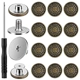 Qianyu 12 Stück Hosen Ersatz Knöpfe Button Pins 17mm Ohne Nähen Verstellbare Messing Jeansknöpfe Stecken mit Schraubendreher DIY Metall Hosenknopf für Reparatur von Jeans