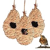 BigDean 3X Nisttasche Vogelnest gewebt 27 x 12 cm - 100% Naturprodukt - für Vögel wie Kohlmeisen, Spatz, Rotkehlchen, Zebrafinken - Nistkasten Vogel Unterschlupf