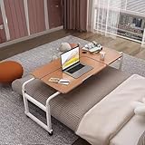 Überbetttisch, Überbetttisch, Überbetttisch mit höhenverstellbaren Rädern, rollender Schreibtisch für das Bett, 8-stufig verstellbar, neigbare Tischplatte, mobiler Tisch über dem Bett (Farbe: Teakfa