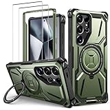 Lanhiem Handyhülle für iPhone 14 Pro Hülle mit 2 Stück Panzerglas und 360° Ring Ständer, Militärischer Stoßfest Schutzhülle für iPhone 14 Pro Case, Grün