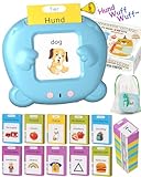 Winnrok Sprechende Lernkarten Deutsch Englisch Lernen für Kinder,Geschenke Kinder Sprechen Lernspielzeug Sprachförderung ab 2 3 4 Jahre, Flash Cards Lernspiele Vokabelfreund 224 Wörter Blau