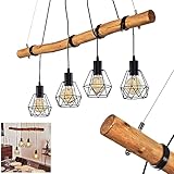 Pendelleuchte Seegaard, 4-flammige Hängelampe aus Metall in schwarz und Holz, Vintage/Boho Style Zimmerlampe, 4 x E27, Leuchtenköpfe individuell einstellbar, ohne Leuchtmittel