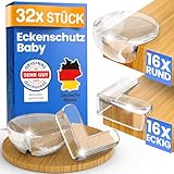 ADLERSFELD® 32x Eckenschutz Baby - (Mit Kleber von TESA) Kantenschutz Baby - Weich & Stoßfest - Extra starker Halt - Eckenschutz Kantenschutz Selbstklebend - Tischkantenschutz Ecken - Transparent