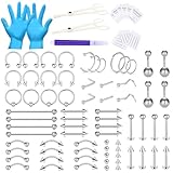 WillTen 100PCS Piercing Kits für alle Piercings, 12G 14G 16G Piercing Set Werkzeuge für Nase Septum Bauchnabel Lippe Zunge Knorpel Ohr Tragus Helix Piercing mit Piercing Schmuck Klemmen Tool Kit