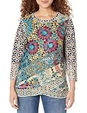 MULTIPLES Damen Top mit 3 Viertelärmeln und asymmetrischem Saum Tunika-Shirt, Mehrfarbig/Meereswellen (Ocean Tides), Large