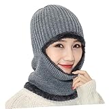 AKOOSY Gestrickte Mütze Gesicht Sportliche Beanie-mütze Männer Frauen Herren Kopfbedeckung Schal Warme Strickmütze Kappe Zubehör Grau