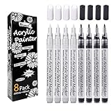 Schwarz Weiß Acrylstifte, 0,7mm Permanent Marker Stifte Wasserfest Dünne Spitze Acrylfarben Stifte Steine Bemalen , Keramik Holz Metall Papier Glas Stoffe Kunststoff Leder DIY 8 Stück