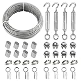 20m Edelstahl Stahlseil Kit, 3mm Drahtseil Rankhilfe Spanndraht mit M5 Edelstahl Seilspanner/Spannschloss Haken und Öse, Ösenschraube, Drahtseilklemme, Aluminium Pressklemmen & Drahtseil Kauschen