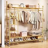 Robuster Kleiderständer aus Metall mit 4 Haken und 6 Ablagen, mobiler Kleiderständer mit Schuhregal für Schlafzimmer und Wohnzimmer