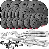 Hop-Sport Hantelset 105 kg 1x Langhantel-Stange, 1x SZ Curl-Stange, 2x Kurzhanteln, Gewichte 4x10kg / 6x5kg / 4x2,5kg / 6x1,25kg (SZ)