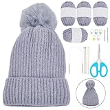 WEBEEDY Mützen-Strickset, DIY-Strickset mit Schritt-für-Schritt-Anleitung (evtl. nicht in deutscher Sprache), Holz- und Metall-Stricknadel-Set mit Baumwollgarn für Erwachsene, Anfänger, Strick- und