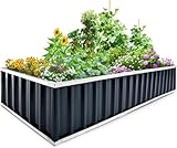 KING BIRD Hochbeete-Kit 258x90x30cm, verzinkt Gartenbeet Pflanzkübel Pflanzkasten mit 8 T-Etiketten&Handschuhen,Grau