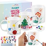 Sinmoe Keramik Bemalen Set 4 Tassen zum Bemalen Set für Erwachsene, Tassen Selbst Gestaltet, Farben, Pinsel, Paletten DIY Keramik Malset Bastelset Kreatives Weihnachtsgeschenke für Sie und Ihn