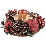 Artibetter Weihnachtskranz-Kerzenhalter Tannenzapfen Rote Beere Kerzenkranz Ring Weihnachts-Votivkerzenhalter Tischdekoration Für Feiertage Hochzeit Rot