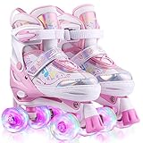 Hikole Kinder Rollschuhe Verstellbar LED Rollschuhe für Mädchen und Jungen komfortable Rollschuhe Mitwachsend Kinder(Größe 27-38)