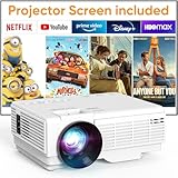 Mini Beamer mit Leinwand, YOOYAA Bluetooth Beamer Full HD 1080P, Tragbar Video Projektor mit 50% Zoom, Outdoor/Heimkino Beamer für Handy Phone, Kompatibel mit Smartphone/HDMI/USB/Fire TV Stick