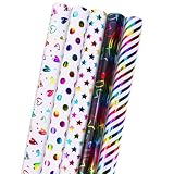 woric 5 Rollen Geschenkpapier Set, 43cm x 3m Geschenkpapier Geburtstag Rolle Geschenkpapier Bunt Geschenkpapierrolle für Kindergeburtstag Ostern Hochzeit Babyparty (Mehrfarbig)