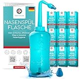 Medi Grade Nasendusche, 500 ml – Set mit Nasendusche Erwachsene und Kinder, 30 x Salzbeutel, 2 x Nasenspülspitzen und Aufbewahrungstasche – Für Mühelose Nasenspülung zu Hause oder Unterwegs