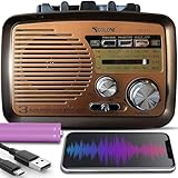 Retoo Radio Bluetooth FM Retro Nostalgie Radio Kofferradio Gehäuse in Holzoptik Vintage Radio Kompaktanlage Unterstützt USB SD Karten Slot Einfaches Küchenradio für Büro Zuhause Senioren