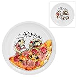 Van Well 2er Set Pizzateller groß Ø 29.5 cm mit Küchenchef-Motiv Gastro-Zubehör Pizza-Bäckerei stabiles Porzellan-Geschirr Grill-Teller Servier-Platte Antipasti