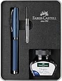 Faber-Castell 149625 - Schreibset Essentio Aluminium Blau, mit Füller M, Tintenfass 30 ml und Konverter