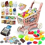 deAO Kinder Einkaufswagen Wagen für Lebensmittel Kleinkinder 65 Lebensmittel Obst Gemüse Pretend Play Lebensmittel Rolle Spielen Pädagogisches Spielzeug Spielen Küche Spielzeug Speichern Playset (Rot)