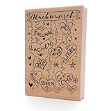 NEWSTAMPS Stempel Glückwunsch-Herzchen Motivstempel groß aus Holz & Gummi zum Karten und Geschenke basteln, Holzstempel für Geburtstag, Happy Birthday, Sprüche, Scrapbook, Textilstempel, Deko