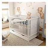 Generisch Baby Delux Babybett 60x120 Kinderbett weiß mit Schublade und Aloe Vera Matratze höhenverstellbar mit Schlupfsprossen (Mia Schublade)