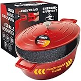 STONELINE Cocotte Bräter mit Deckel Induktion 32 cm, 6,6 L, Aluguss Topf beschichtet mit echten Steinpartikeln, Bratentopf Schmortopf mit Deckel Backofengeeignet, für alle Herdarten, Farbe: Rot