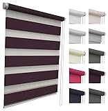 Doppelrollo ohne Bohren, Klemmfix Duo Rollo auf Maß | Maßangefertigtes Zebrarollo, Klemmrollo | Blickdichte und transparente Stoffstreifen | Farbe: Violett