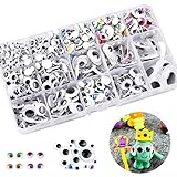 Hoiny Wackelaugen Selbstklebend 1200 Stück, 5mm-25mm Groß Kulleraugen, Kunststoff Puppe Augen zum Aufkleben für DIY Scrapbooking Bastelzubehör Bastelbedarf