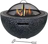 YTGDBDG Feuerstelle für den Garten, Grillschale, Grill, Grillrost, Feuerschale, Feuerstelle, Feuerschalendurchmesser: 75,5 cm, mit Grillregal, Metall, Gartenkamin, Terrassenfeuer