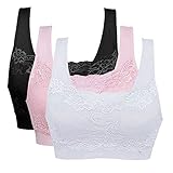 Vertvie Womens Strech Ohne Buegel Push up Yoga Sports BH Bra Top Set Fuer Fitnesstraining Polsterung 3er Pack (EU 3XL/Tag 4XL, Schwarz+Rosa+Weiß)