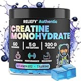 Kreatin Gummibärchen | 5000 mg (5 g) Kreatin Monohydrat mit B12 und L-Taurin | 60 kaubare Kreatin Gummibärchen für Männer und Frauen | + Muskeln, Kraft, Energie | Blaubeergeschmack – Vegan
