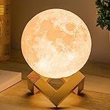 Mydethun Mondlampe 3D Moonlight 12cm mit Holzständer, Geschenke für Frauen Mädchen und Mutter, Weihnachten, weiß & gelb, Heimdekoration