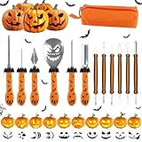 ACTOYS Kürbis Schnitzset, 12 Stück Schnitzwerkzeug Kürbis+10 Kürbis Schnitzvorlagen, DIY Halloween DekorationKürbis, Kürbis Schnitzmesser für Kinder & Erwachsene