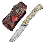 Klappmesser 7.5' Damast taschenmesser aus muster G10 & Damaszener Damaststahl, Kleine edc messer scharfe einhandmesser, Damaskus Geschmiedet Stahl Messer, Outdoor Jagdmesser Tanto mit Leder Scheide