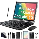 2025 Neueste Tablet 10 Zoll Android 13, 4G LTE Tablets Mit 2 SIM 1 SD, 3-in-1 Tablet Mit Tastatur Maus Stift-64GB ROM 512GB TF |Octa-Core |1080P FHD |13MP |6000mAh |Bluetooth |WLAN GPS Typ C--Schwarz
