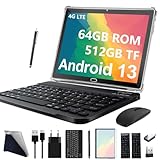 2024 Neueste Tablet 10 Zoll Android 13, 4G LTE Tablets Mit 2 SIM 1 SD, 3-in-1 Tablet Mit Tastatur Maus Stift-64GB ROM 512GB TF |Octa-Core |1080P FHD |13MP |6000mAh |Bluetooth |WLAN GPS Typ C--Schwarz