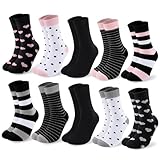 Cirorld Socken Damen 10 Paar，Bunte Baumwollsocken 39-42, Lange Strümpfe, Atmungsaktiv & Bequem, Winter Sportsocken, Streifen Punkte Muster