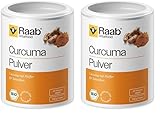 Raab Vitalfood® Naturland Bio Curcuma Pulver (100 g) - Curcuma Pulver in Naturland Bio Qualität, 5% Curcumingehalt, ergänzt mit Piperin aus schwarzem Pfeffer, ohne Zusätze, vegan (Packung mit 2)